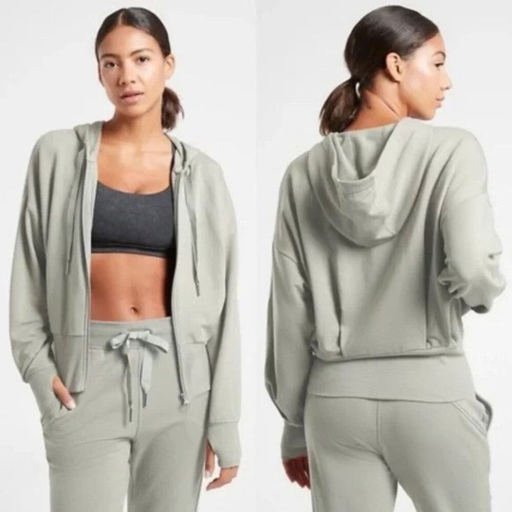 Athleta Balance Full Zip Hooded Sweatshirt Jacket Sage Green Size XS
